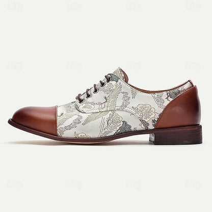 Men's Faux Leather And Jacquard Oxford Shoes