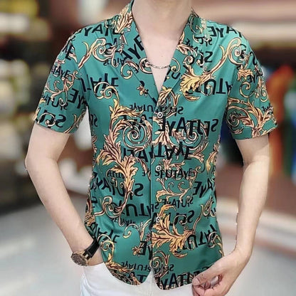 Men's summer trend versatile floral thin short sleeves