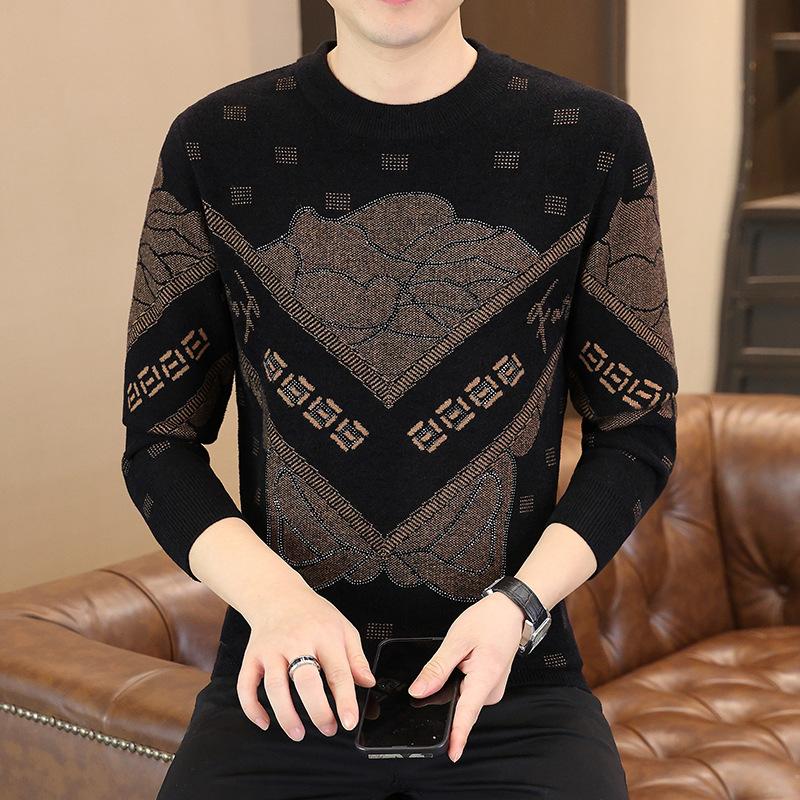 Men's thick warm round neck knitted sweater