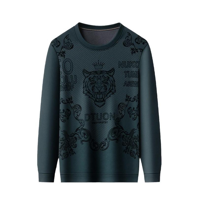 Men's autumn and winter velvet trend plush round neck base shirt