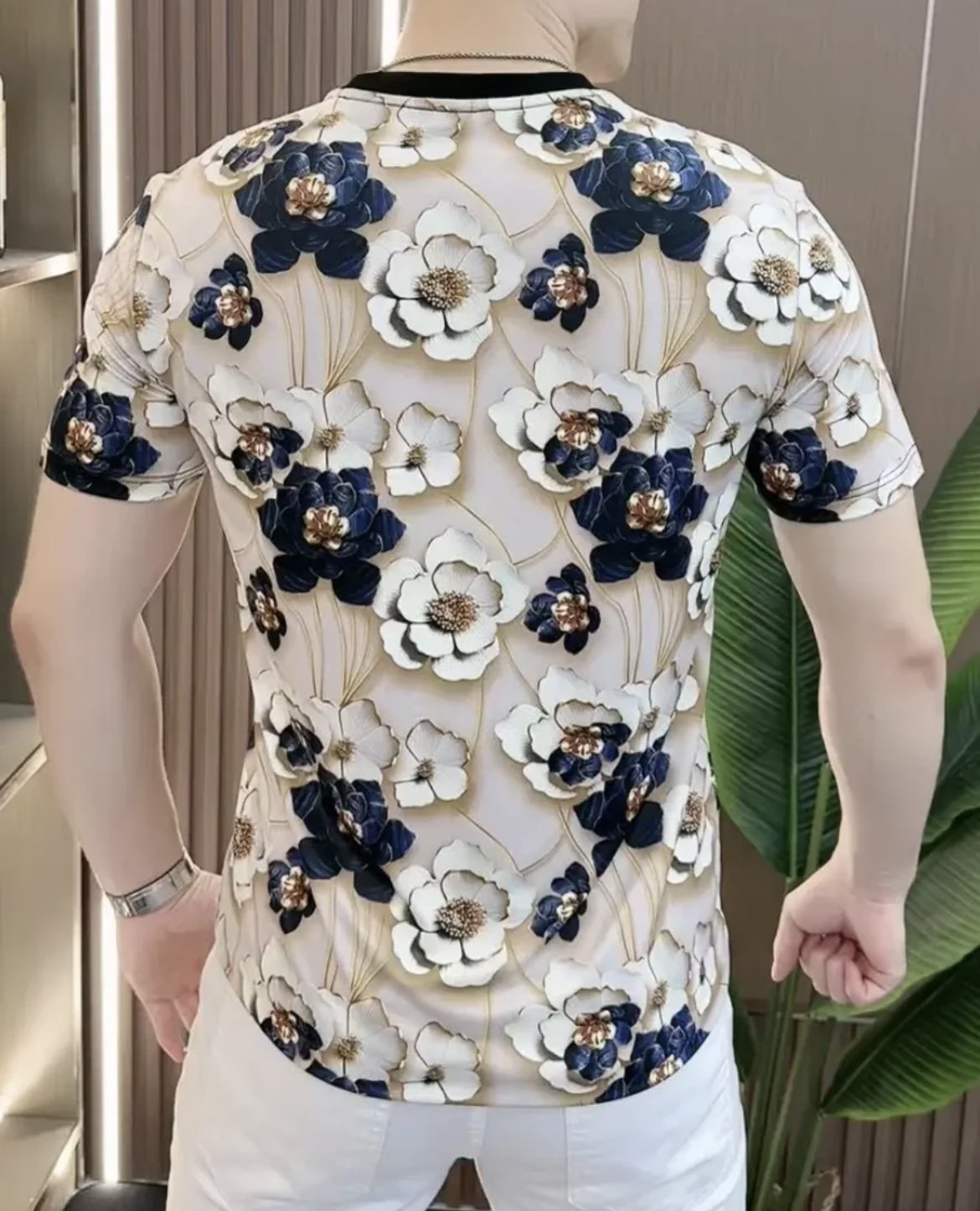 Men's Summer New Flower Printed Silk Short Sleeved Shirt