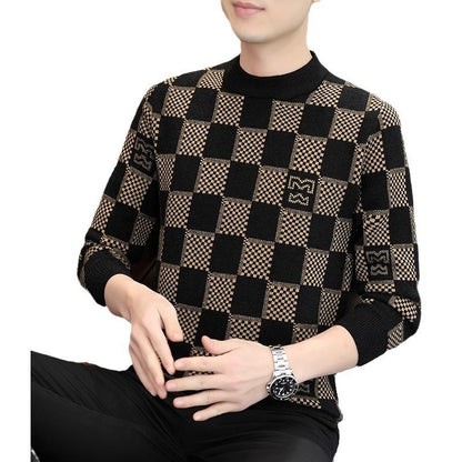 Men's new short plush thick warm knitted sweater