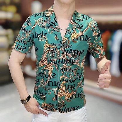 Men's summer trend versatile floral thin short sleeves