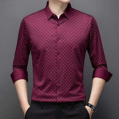 Men's new fashionable and trendy elastic no iron collar seamless slim fit shirt