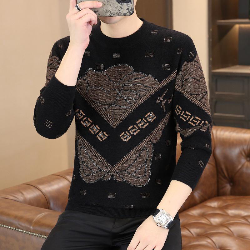 Men's thick warm round neck knitted sweater