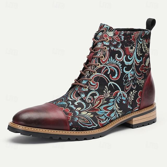 Men's Premium Leather Floral Oxford Boots