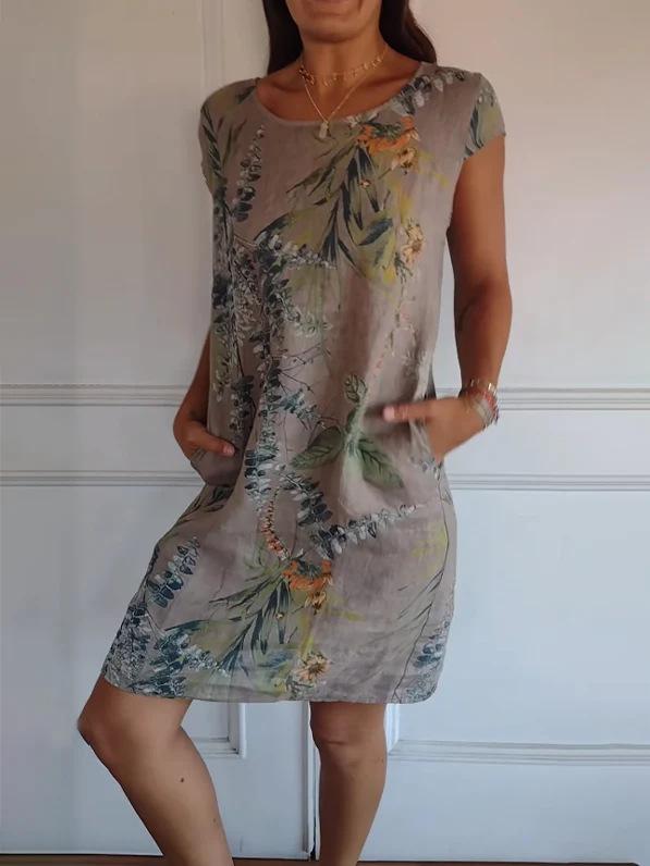 🔥Limited Time Offer 49% OFF🔥Women's Cotton and Linen Round Neck Printed Dress