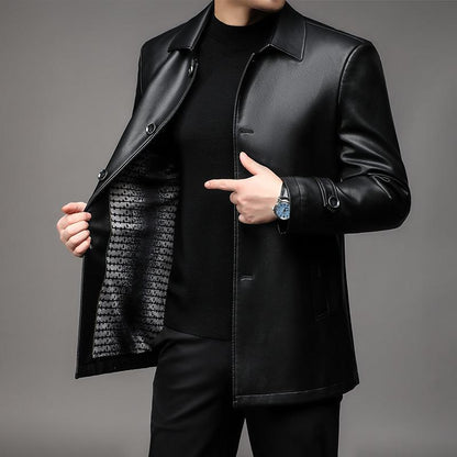 Men's new down leather jacket with a collar and leather jacket