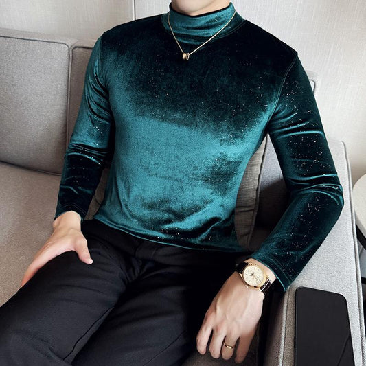 Men's new fashionable semi high neck knitted sweater