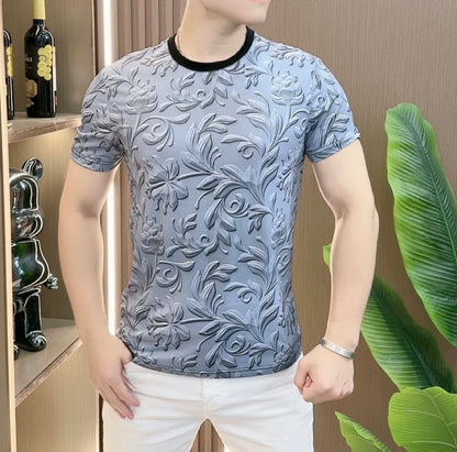 Men's Embossed Silk Short Sleeved Shirt