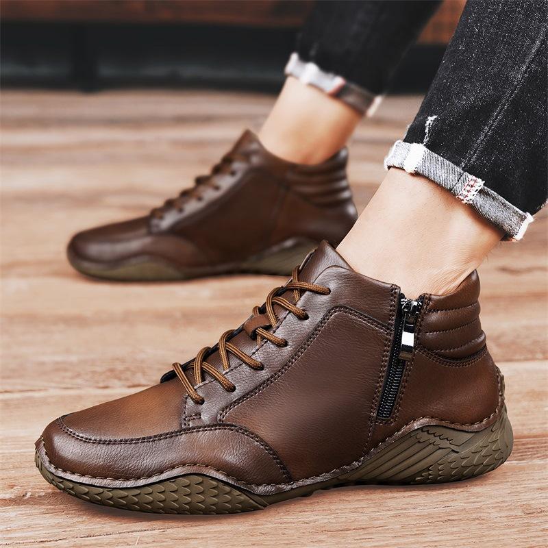 Men's trendy new leather zipper high top shoes