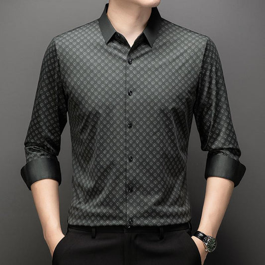 Men's new fashionable and trendy elastic no iron collar seamless slim fit shirt