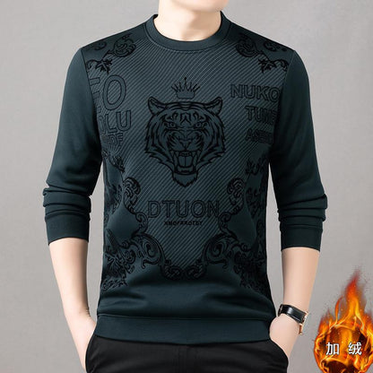 Men's autumn and winter velvet trend plush round neck base shirt