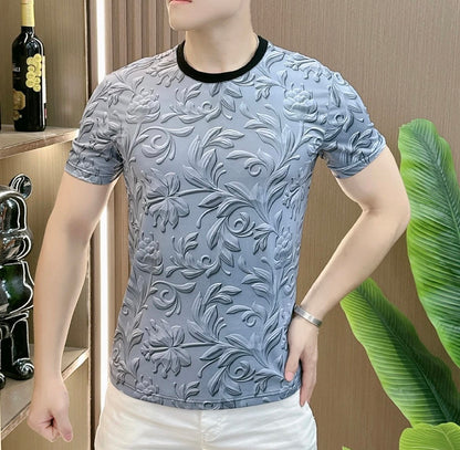 Men's Embossed Silk Short Sleeved Shirt