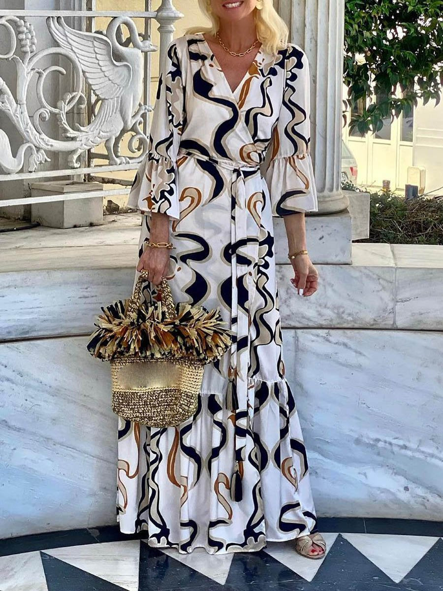 🔥Limited Time Offer 49% OFF🔥Printed V Neck Wrap Dress