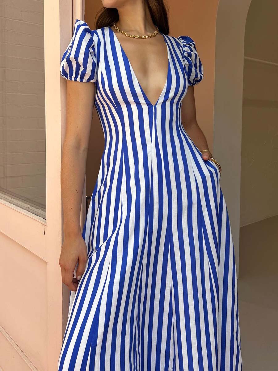 🔥Limited Time Offer 49% OFF🔥Deep V Neck Printed Puff Sleeve Dress