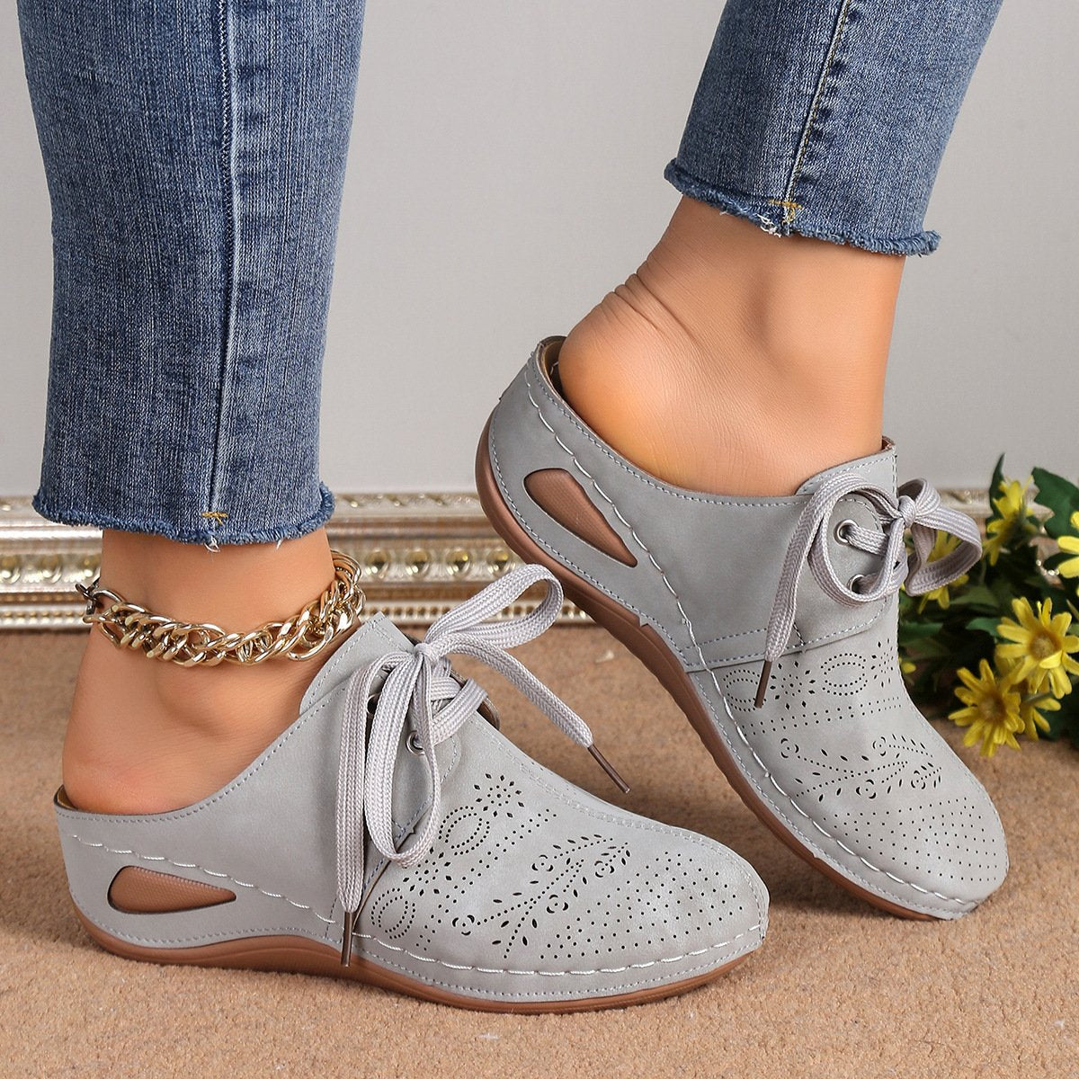 🔥Limited Time Offer 49% OFF🔥2024 New Women's Sculpted Wedge Heel Thick Leather Shoes