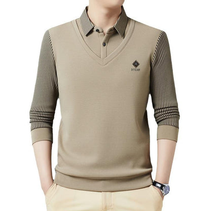 Men's fake two-piece sweater shirt