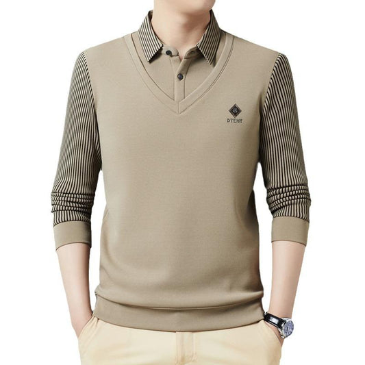 Men's fake two-piece sweater shirt