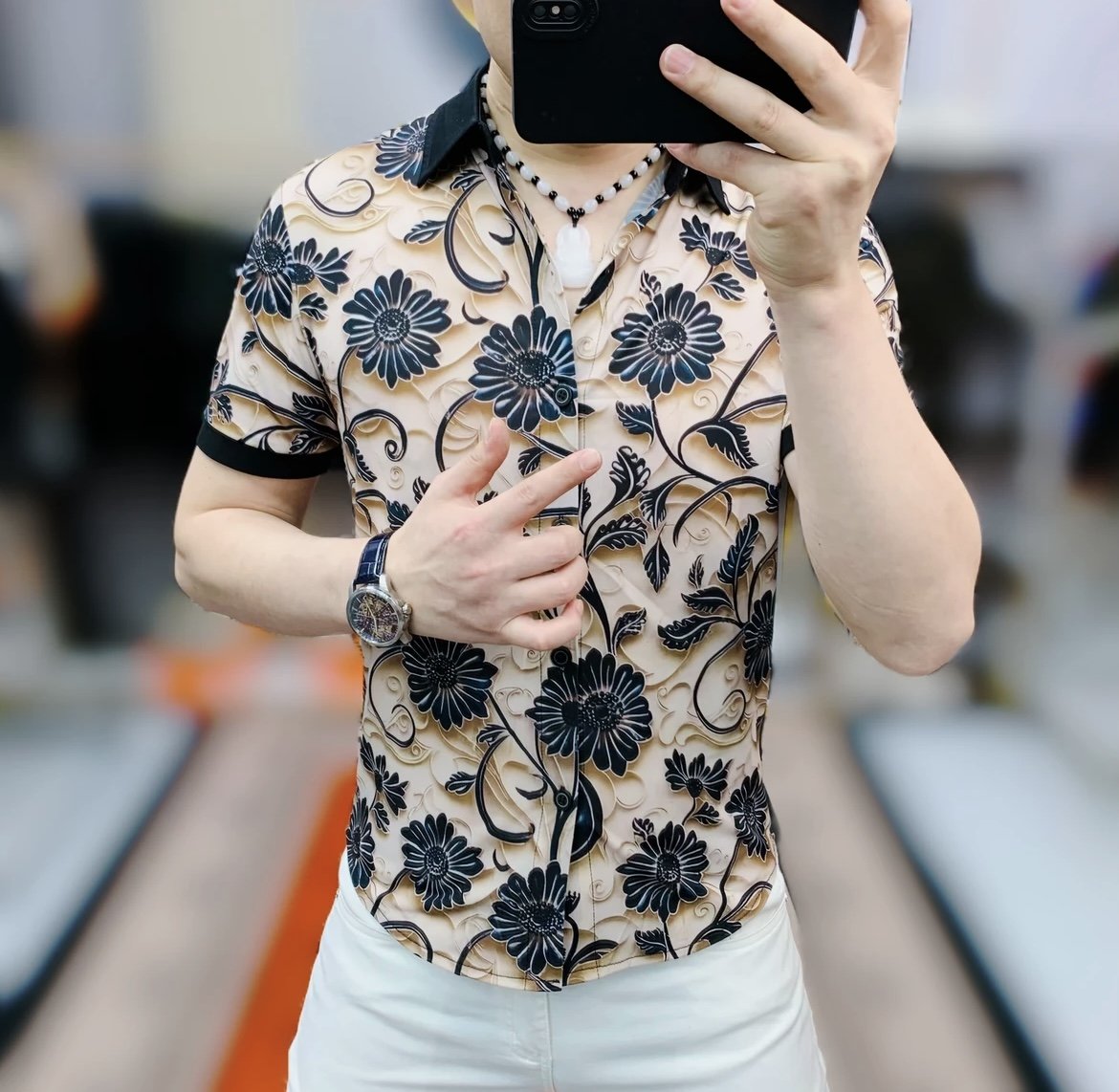 Men's New Summer Floral Print Shirt Short Sleeved