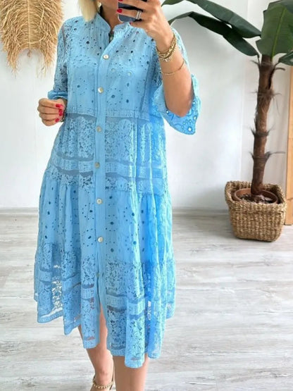 🔥Limited Time Offer 49% OFF🔥Lace Button Up Solid Loose Dress