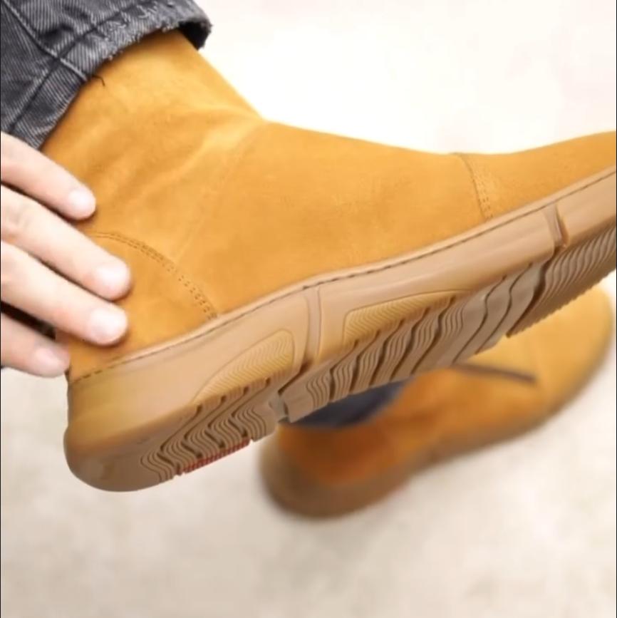 Men's Casual Leather Warm Low Heel Zipper Short Boots