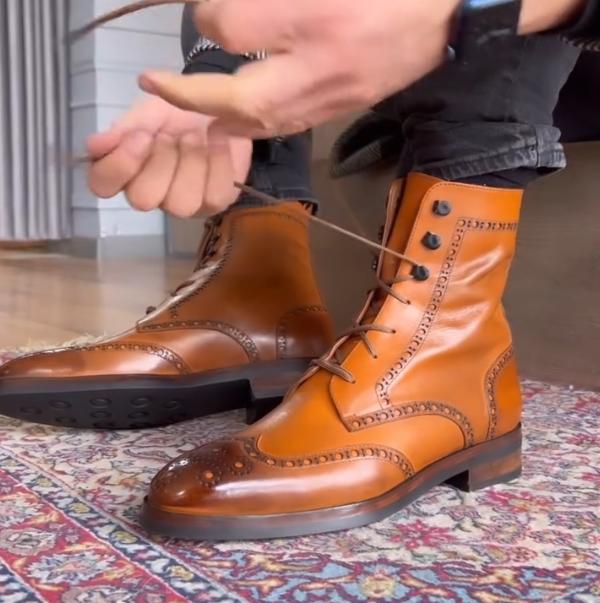 Men's New British Block Carved High Top Boots