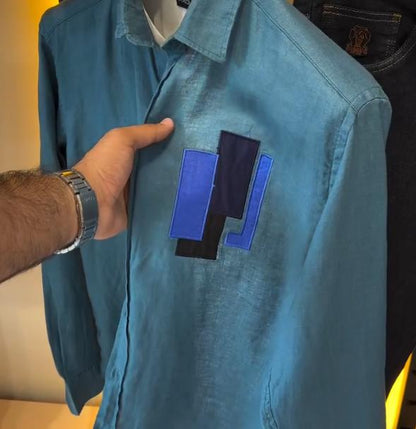 Men's New Chest Checkered Patchwork Shirt