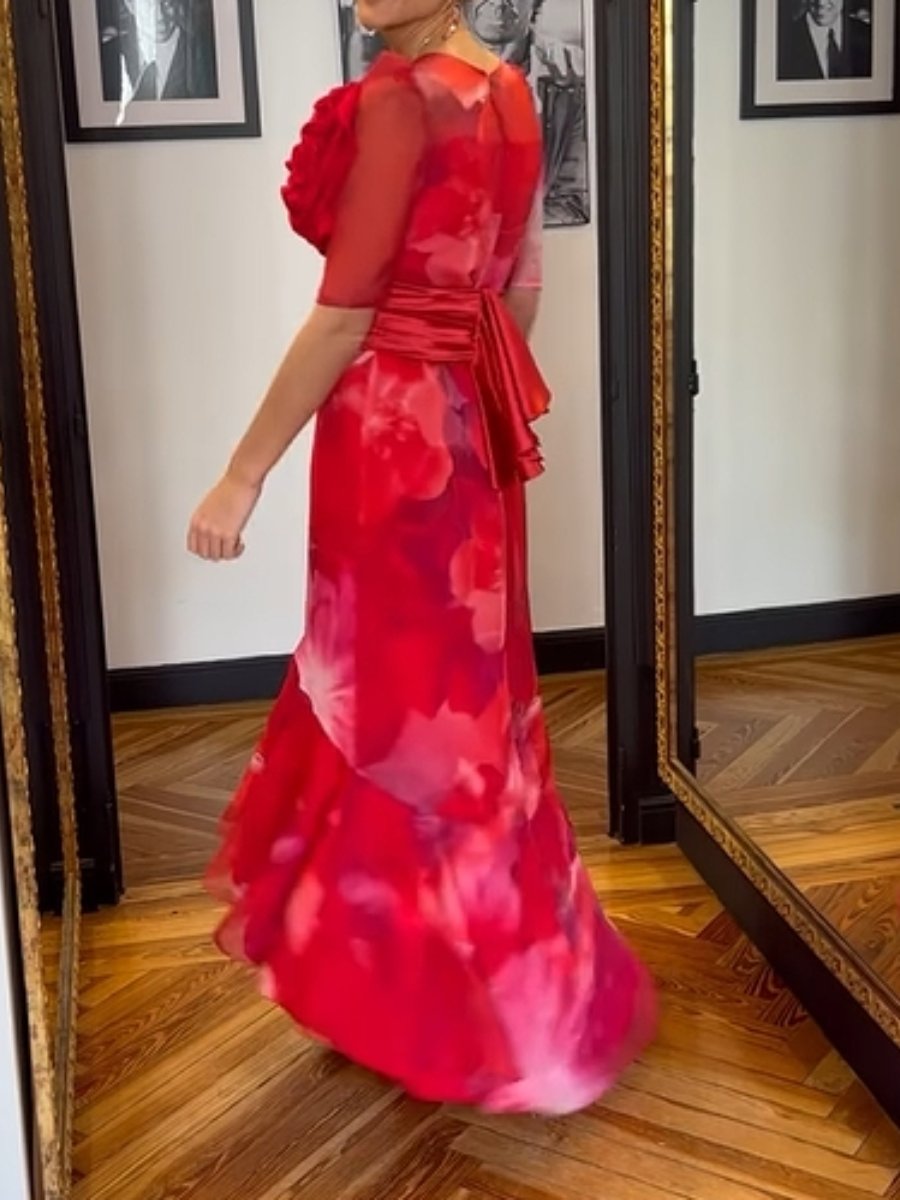 🔥Limited Time Offer 49% OFF🔥Romantic Red Floral Chiffon Dress