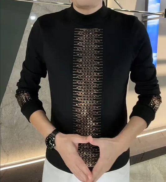 Men's New German Velvet Long Sleeved Rhinestone T-shirt