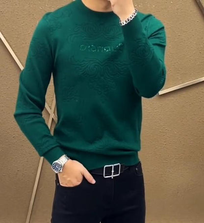 Men's Thick Warm Round Neck Knitted Jacquard Sweater