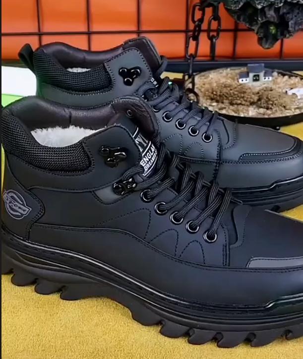 Men's New High Top Leather Shoes With Plush Warm Workwear Boots