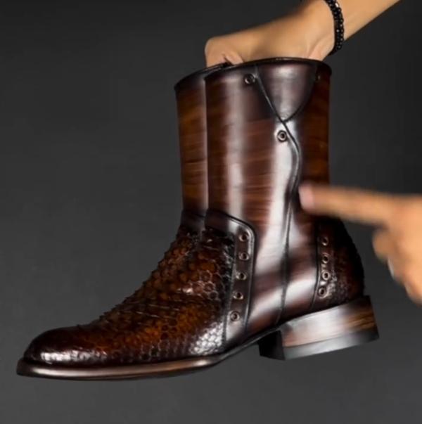 Men's New Retro Men's Long Crocodile Patterned Western Denim Men's Shoes