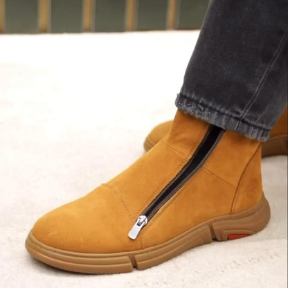 Men's Casual Leather Warm Low Heel Zipper Short Boots