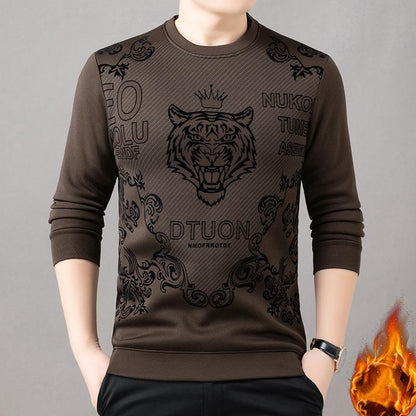 Men's autumn and winter velvet trend plush round neck base shirt