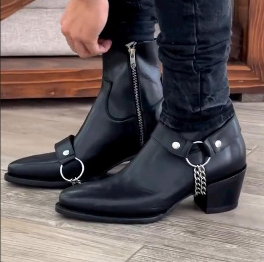 Men's New Fashionable Style High-heeled Chain Boots