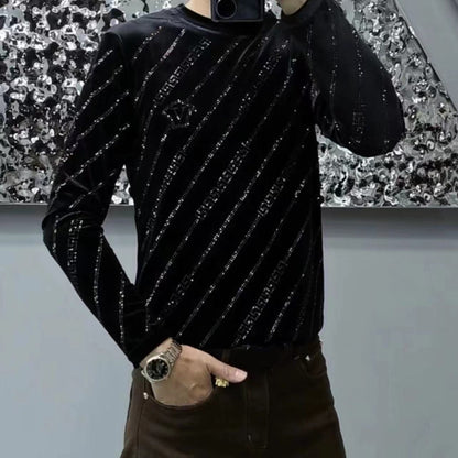 Men's gold velvet thick round neck fashionable high-end hot stamping hoodie