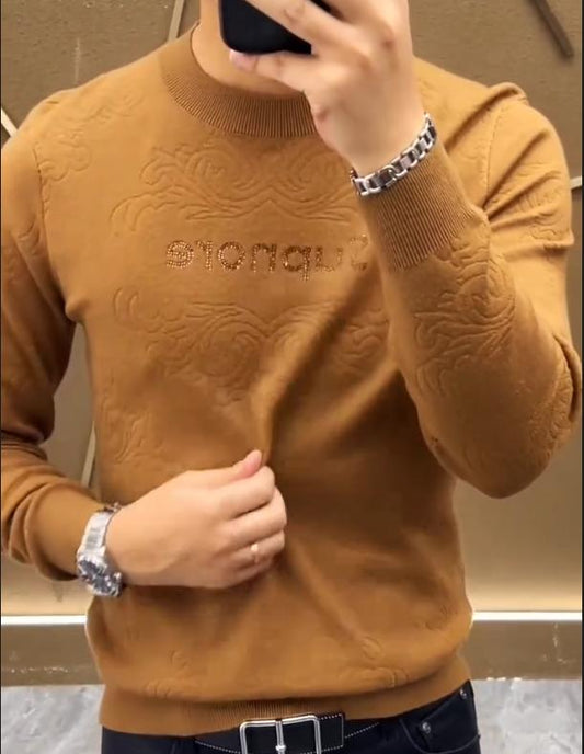 Men's Thick Warm Round Neck Knitted Jacquard Sweater