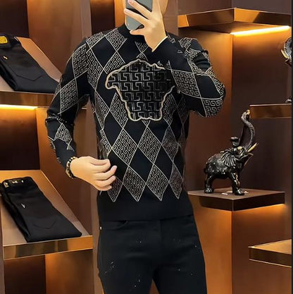 Men's Trendy And Fashionable Round Neck Long Sleeved Knitted Sweater