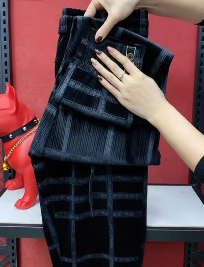 Men's Loose And Fashionable Striped Velvet Color Blocked Ankle Pants