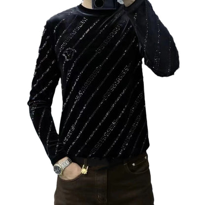 Men's gold velvet thick round neck fashionable high-end hot stamping hoodie