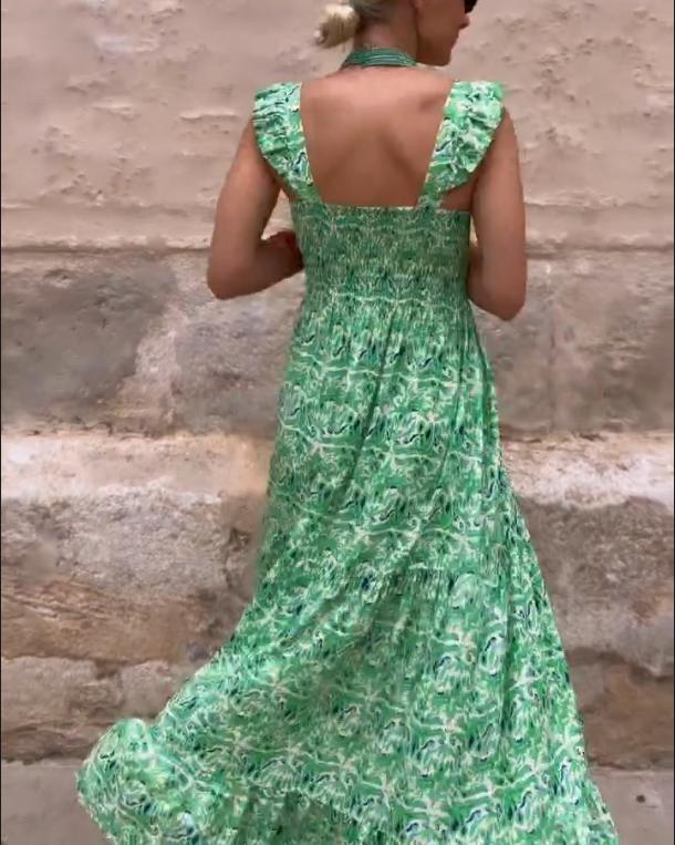 🔥Limited Time Offer 49% OFF🔥Women's New Green Printed Pleated Long Skirt