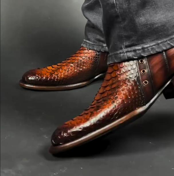 Men's New Retro Men's Long Crocodile Patterned Western Denim Men's Shoes