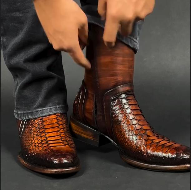 Men's New Retro Men's Long Crocodile Patterned Western Denim Men's Shoes