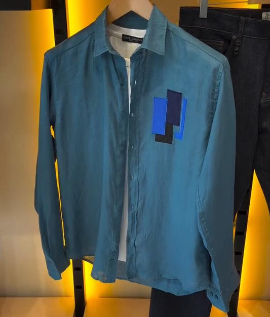 Men's New Chest Checkered Patchwork Shirt