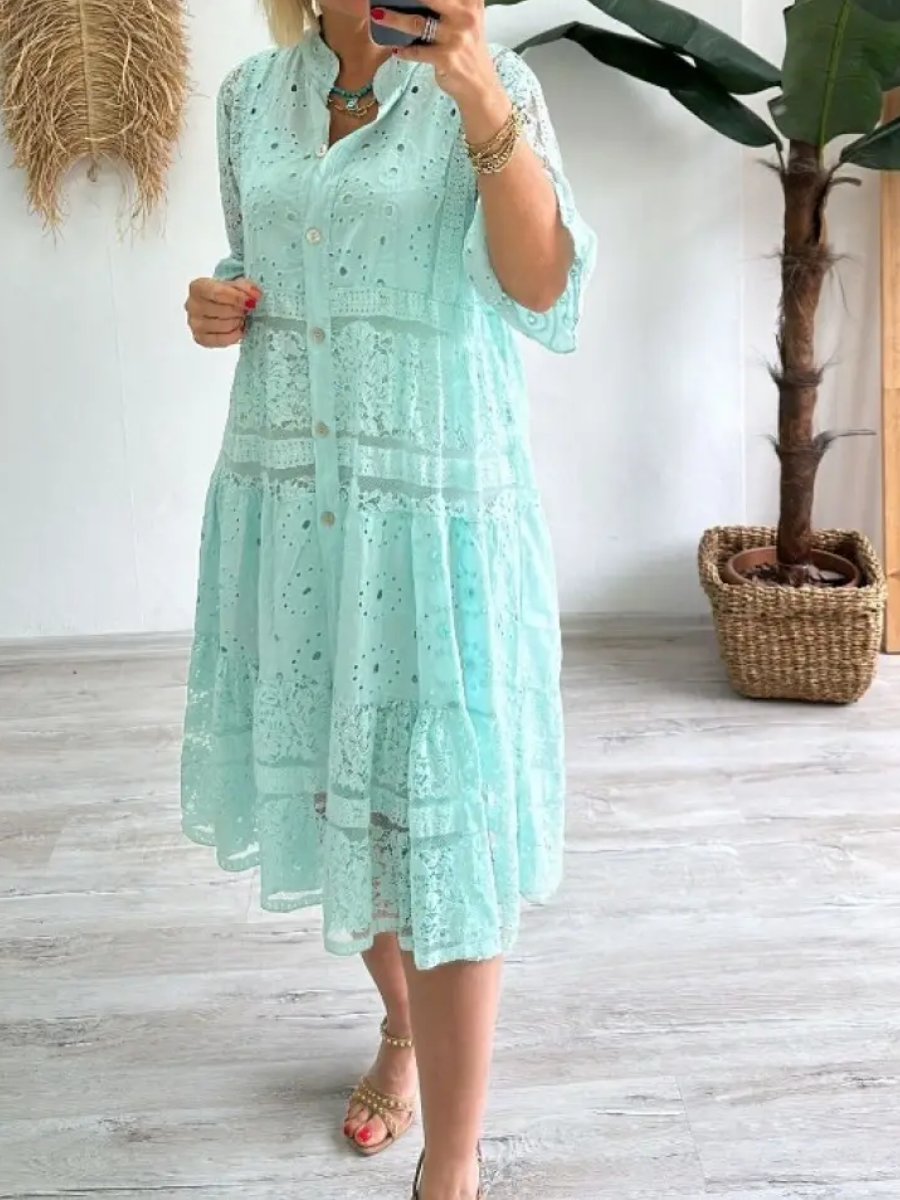 🔥Limited Time Offer 49% OFF🔥Lace Button Up Solid Loose Dress