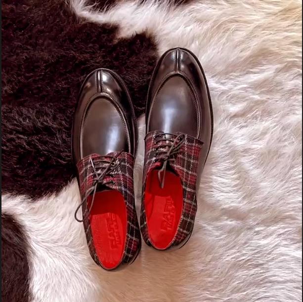 Men's New Red Checkered Patchwork Leather Shoes