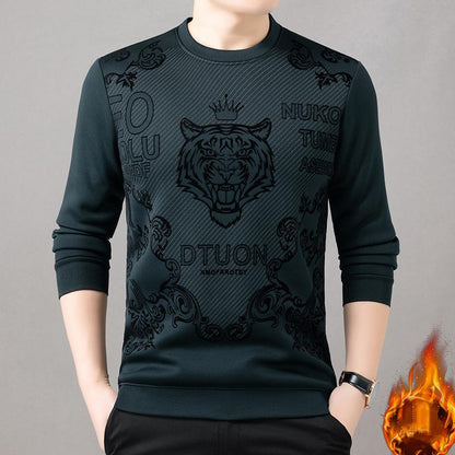 Men's autumn and winter velvet trend plush round neck base shirt