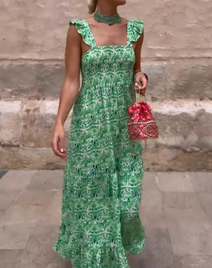 🔥Limited Time Offer 49% OFF🔥Women's New Green Printed Pleated Long Skirt