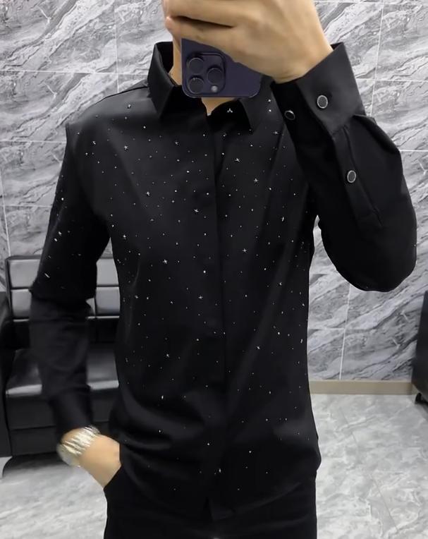 Fashionable Business Sparkling Diamond Starry Sky Long Sleeve Shirt